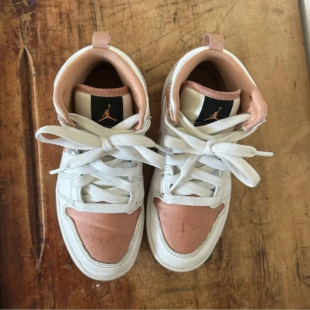 Jordan Nike shoes, girls 9.5, rose gold & white, GUC see pix for blemishes